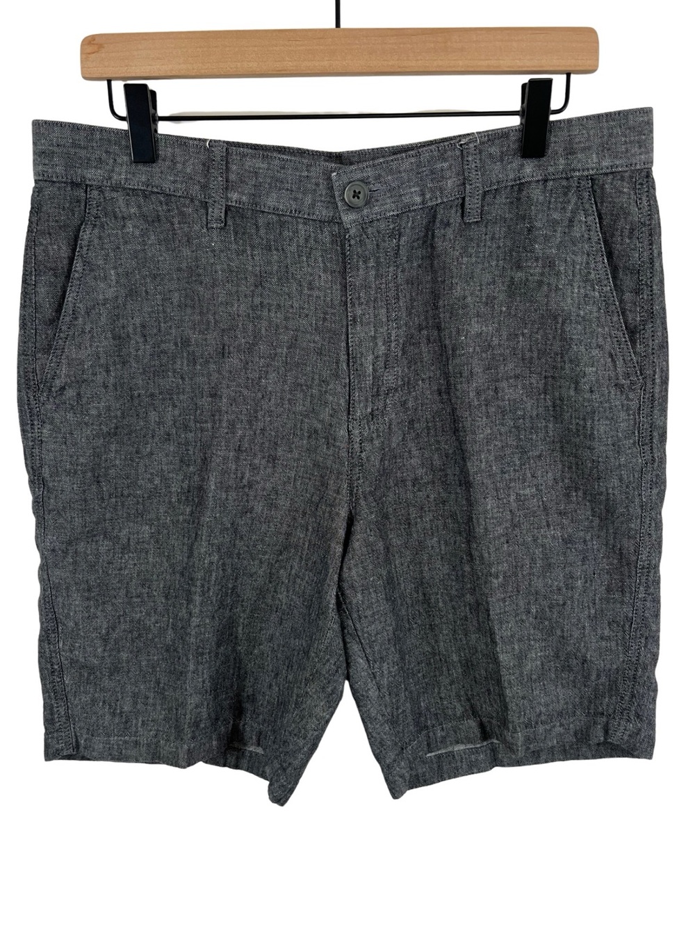 MARC ANTHONY Shorts Linen Cotton Blend Black Mens 34
